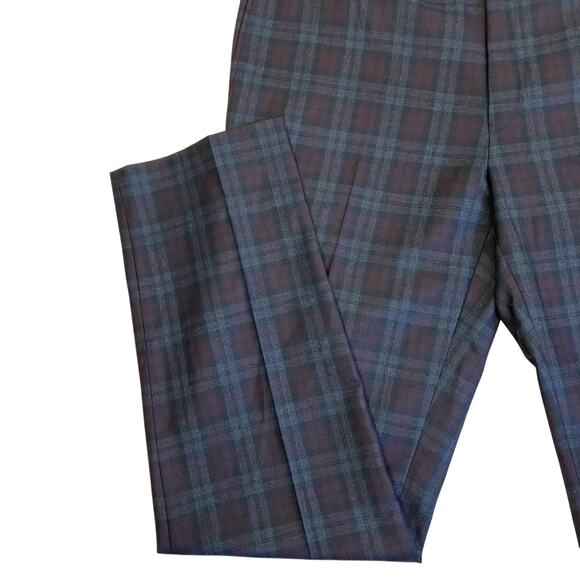 L-Ralph Lauren Mens Wool Blend Burgundy Plaid Flat Front Dress Pants Slim Fit - Picture 8 of 16